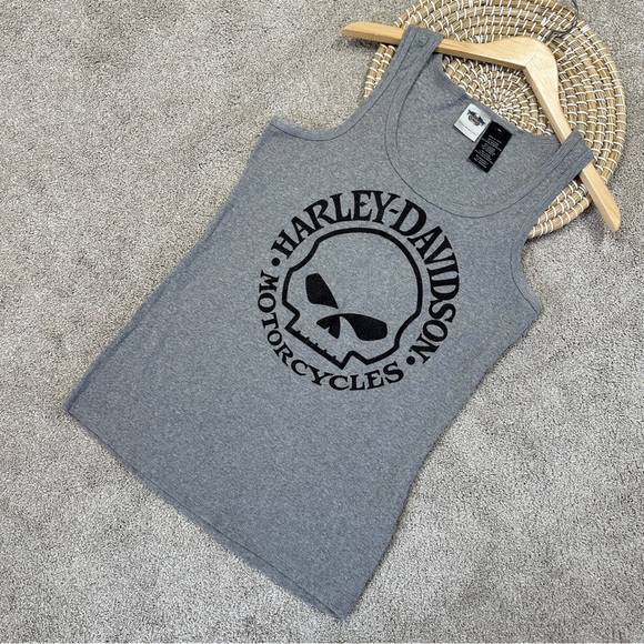 Harley Davidson Motorcycles Women’s Ribbed Ultra Classic Skull Tank Top Gray XL - Picture 4 of 10